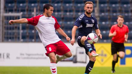 Bester Babelsberger. In den Reihen des SVB tat sich gegen den BFC Dynamo der 20-jährige Offensivspieler Tobias Dombrowa (r./Archivfoto) hervor.