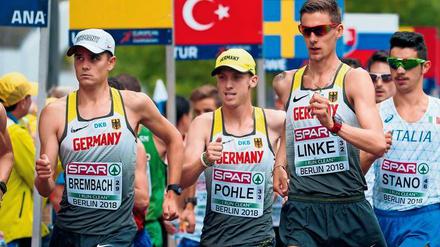 Dynamisches Trio. Nils Brembach, Hagen Pohle und Christopher Linke (v.l.n.r.), hier bei der Europameisterschaft 2018, dominierten den deutschen Titelkampf.