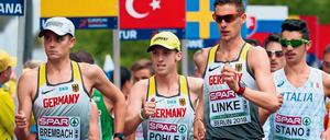 Dynamisches Trio. Nils Brembach, Hagen Pohle und Christopher Linke (v.l.n.r.), hier bei der Europameisterschaft 2018, dominierten den deutschen Titelkampf.