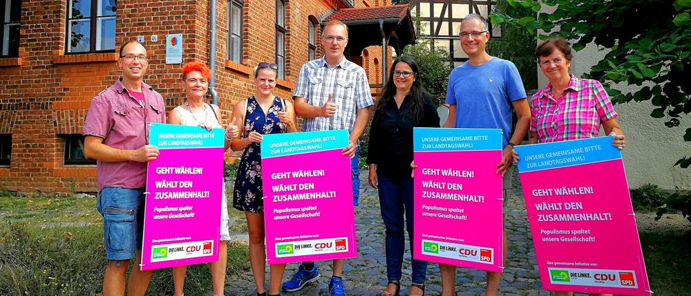 Gemeinsame Plakataktion der Nuthetaler Ortsverbände gegen die AfD.