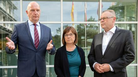 Chefverhandler. SPD-Landeschef Dietmar Woidke (l.), Grünen-Fraktionschefin Ursula Nonnemacher und der kommissarische CDU-Vorsitzende Michael Stübgen.