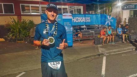 Geschafft, aber glücklich. Marcel Bossog nach seinem Hawaii-Ironman.