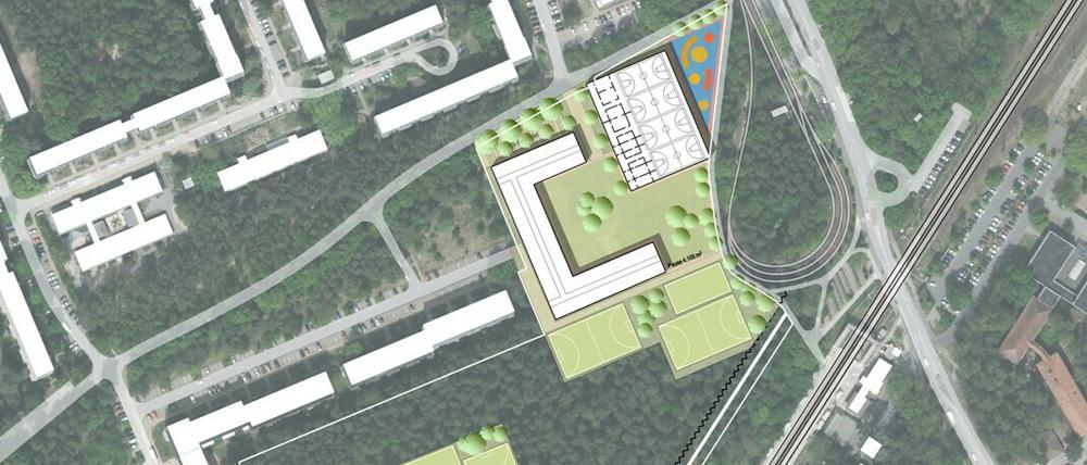 Visualisierung für den Schulcampus in der Waldstadt.