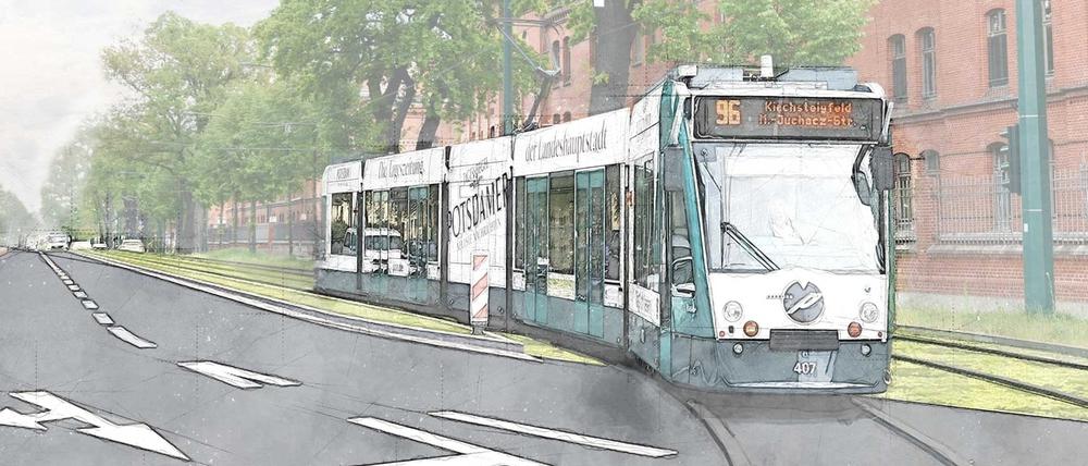 Erneut Baustelle. Die Trasse in der Nedlitzer Straße wird zweigleisig ausgebaut – dabei wurde das erste Gleis erst vor zwei Jahren fertig, die Bauarbeiten sorgten für Dauerstau.