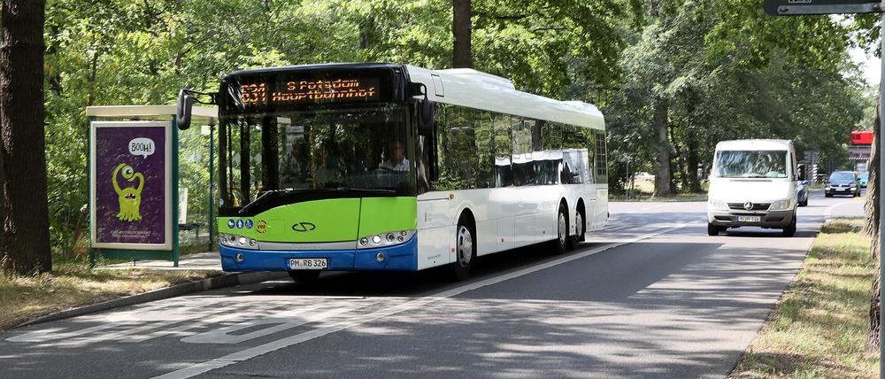 Richtung Potsdam: Die Busspur reicht aktuell bis zur Pirschheide.