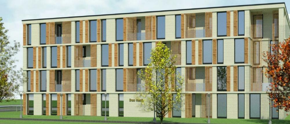 105 Betten für Auszubildende sind in dem neuen Viergeschosser der Berolina Hotels GmbH in Kleinmachnow geplant.