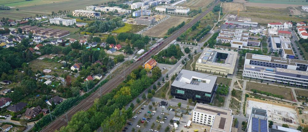 Der Wissenschaftspark Potsdam-Golm aus der Luft. Dort entsteht ein Gewerbegebiet für Hightech-Firmen.