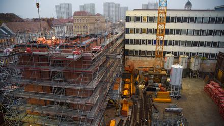 Die Baustelle des Garnisonkirchturms in Potsdam.