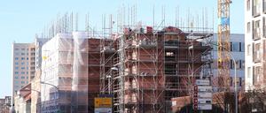 Die Baustelle an der Breite Straße: Zurzeit wächst der Turm der Garnisonkirche in die Höhe.