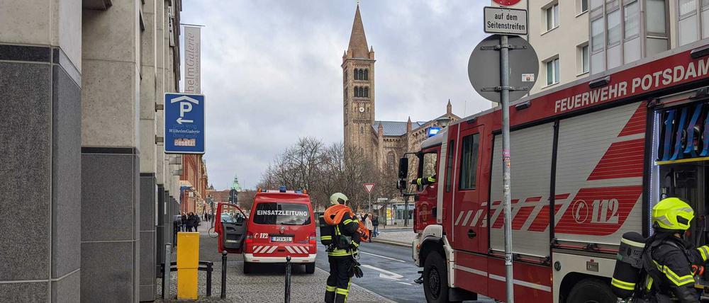 Feueralarm in der Wilhelmgalerie am Platz der Einheit in Potsdam.