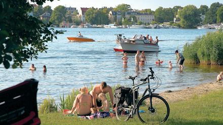 Im Sommer sind die wilden Badestellen im Park Babelsberg ein beliebtes Ausflugziel für die ganze Familie.