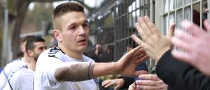 Daniel Frahn am 2. Februar 2020 nach dem 1:0-Sieg des SV Babelsberg 03 gegen Chemie Leipzig an der Fankurve im Karl-Liebknecht-Stadion.