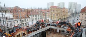 Baustelle für den Wiederaufbau des Garnisonkirchturmes in Potsdam.