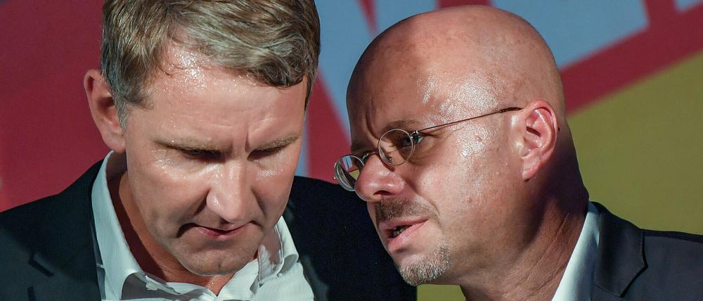 Björn Höcke (l), Vorsitzender der AfD in Thüringen und Andreas Kalbitz, Landesvorsitzender der AfD in Brandenburg gehören zum "Flügel".