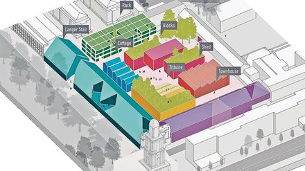 Bunt. So sollen sich die Gebäude auf dem Areal verteilen.