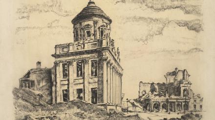 In Ruinen. Paul August zeichnete im Auftrag der Stadt das Alte Rathaus, im Hintergrund der Palast Barberini.