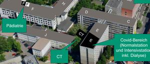 Schwarzes Klinikum: Die Covid-Station samt Intensivstation befindet sich in Gebäude E, bekommt einen eigenen Computertomographen (CT) sowie eine eigene Rettungsstelle.