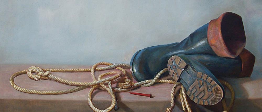 Gummistiefel, Seil, Nagel: Im Güldenen Arm werden Werke von Günther Jahn gezeigt.