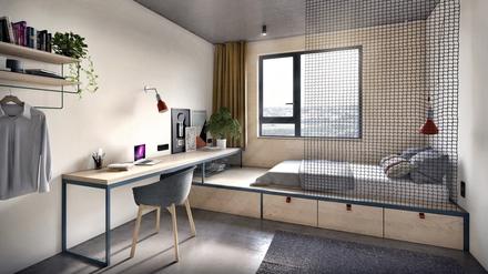 Das Basecamp in Golm bietet 263 Studentenappartements, ein 26 Quadratmeter großes Studio kostet im Monat 650 Euro – Nebenkosten inklusive.