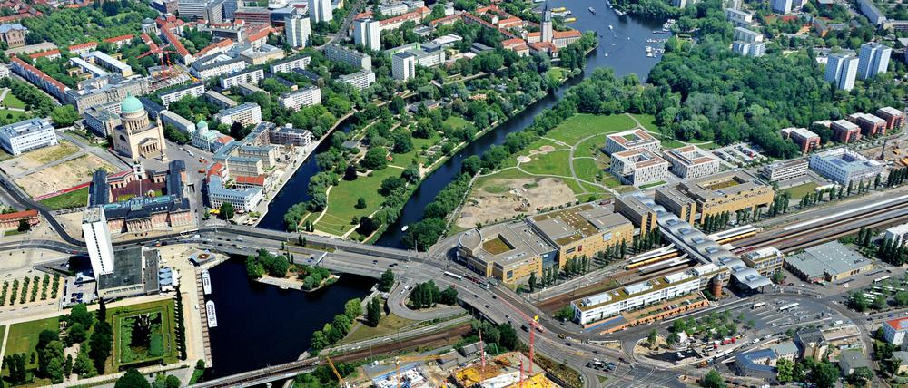 Sicht von oben auf das Leipziger Dreieck.