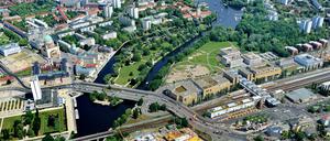 Sicht von oben auf das Leipziger Dreieck.