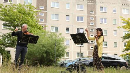 Die Kammerakademie Potsdam im Corona-Modus: Konzert im Rahmen der Reihe KAPmobil im Potsdamer Stadtteil Drewitz.