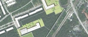 Am Bahnhof Rehbrücke soll eine Gesamtschule (rechts oben) und eine Förderschule (Mitte) sowie Sportflächen unterkommen.