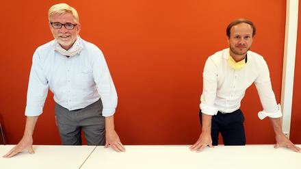 Hans-Ulrich Schmidt (l.) und Tim Steckel, Geschäftsführer des Bergmann-Klinikums.