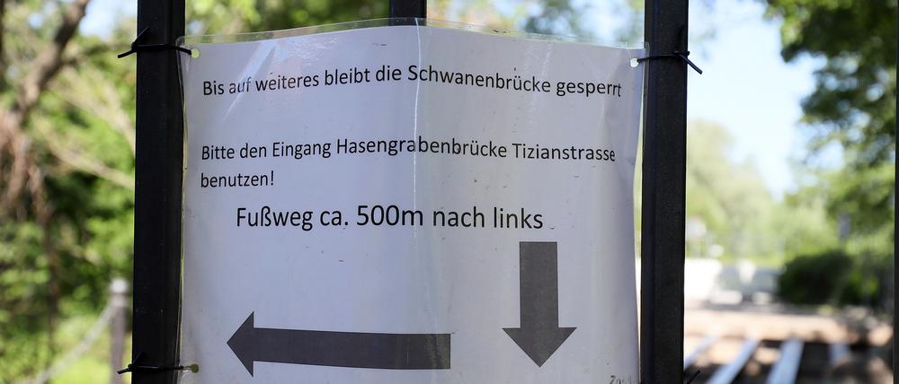 Noch gesperrt - aber ab dem 15. August wieder offen: die Schwanenbrücke.