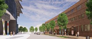 Das neue Depot des Filmmuseums wird gegenüber der Filmuniversität (l.) in der Marlene-Dietrich-Allee gebaut.