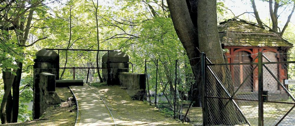 Auf Zehlendorfer Seite künden Gleis- und Brückenkopfreste noch von alten Zeiten, im Krieg wurde die Teltowwerft-Brücke zerstört.