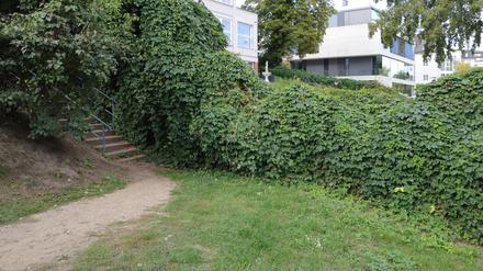 Kein Durchkommen: Der Uferweg am Griebnitzsee wurden von manchen Anwohnern gesperrt, Spaziergänger müssen die Treppe hoch.