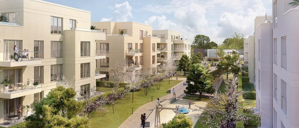 Mit dieser Visualisierung wird für das Vorhaben "Fontane Gärten" geworben