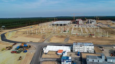 Die Tesla-Baustelle in Grünheide.