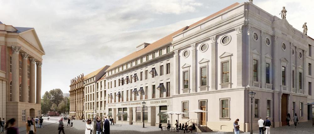 Den neuen Straßenzug an der Anna-Zielenziger-Straße baut die PWG 1956 fast allein. Rechts das Knobelsdorff-Haus Alter Markt 3.