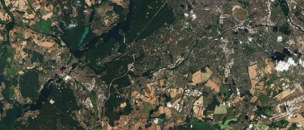 Die Potsdamer Region aus Sicht des Satelliten Sentinel 2, der von der esa betrieben wird (2018).