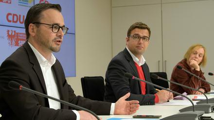 Auf Harmoniekurs. Die Kenia-Fraktionsvorsitzenden Jan Redmann (CDU, l.), Erik Stohn (SPD) und Petra Budke (Grüne).