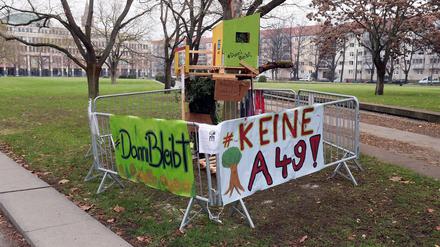 Dieses Miniatur-Baumhaus ziert derzeit den Platz der Einheit in Potsdam.