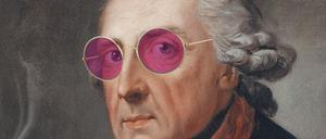 Brüche: Das Plakat der Musikfestspiele Potsdam Sanssouci 2021 wirbt mit Friedrich dem Großen als Ikone des Flower Power.