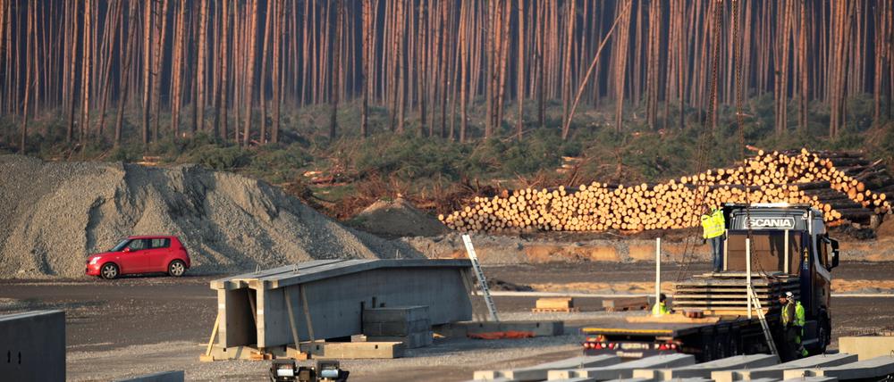 Die Tesla-Baustelle in Grünheide.