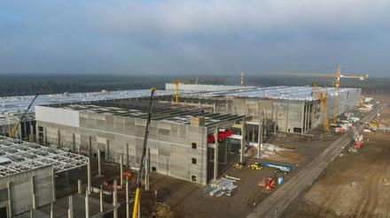 Die Baustelle der Tesla-Fabrik in Grünheide.
