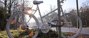 Das neue "Geisterfahrrad" am Bahnhof Rehbrücke.