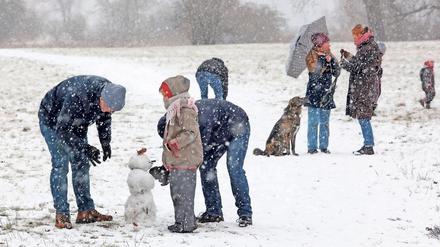 Am ersten Sonntag im Jahr 2021 schneit es in Potsdam. Viele Menschen zog es in die Parks der Stadt. 