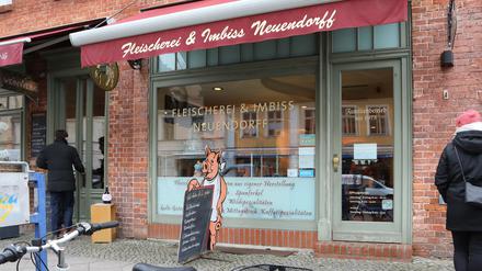 Die Fleischerei Neuendorff an der Friedrich-Ebert-Straße in der Potsdamer Innenstadt schließt am 15. Februar 2021.