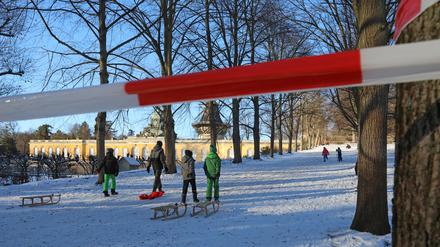 Nicht jeder hält sich an das Rodelverbot der Stiftung im Park Sanssouci