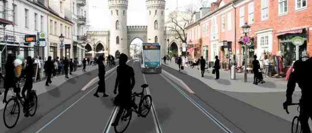 Vision der autofreien Innenstadt: Der Potsdamer Klimarat will dieses Ziel - wie die Umgestaltung der Friedrich-Ebert-Straße als "Boulevard" - befördern.