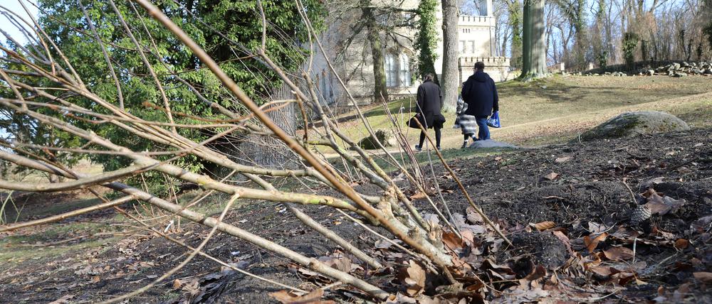 Die Spuren der Rodler am Schloss Babelsberg waren nach dem Schnee nicht zu übersehen