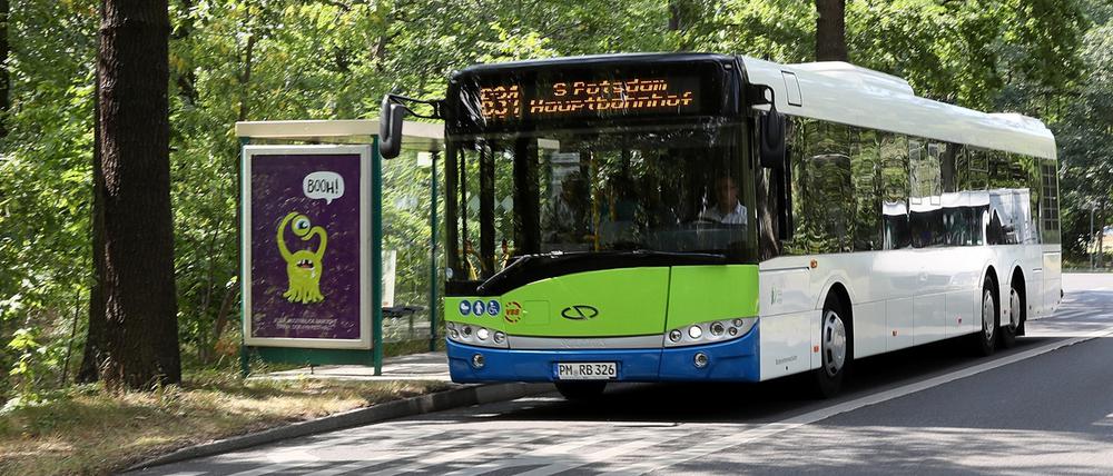 Ein Bus hält an der Haltestelle Pirschheide.