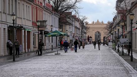 Brandenburger Straße in Potsdam im März 2021 im teilweisen Lockdown.
