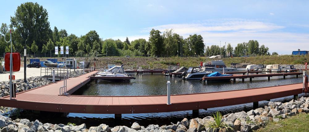 Der Hafen in Teltow bekommt nun bald sein Hafengebäude mit Gastronomie.